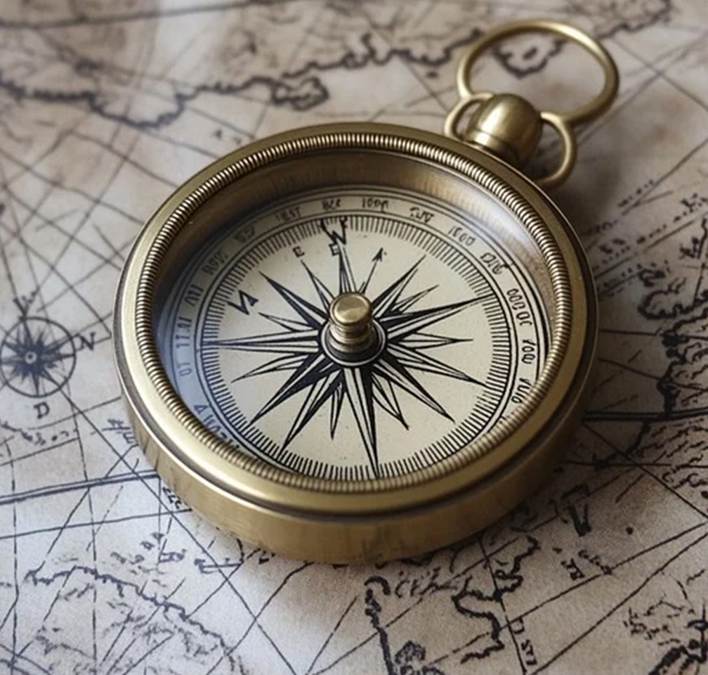 Busolă vintage care simbolizează orientarea în servicii digitale complete oferite de Sarghy Design