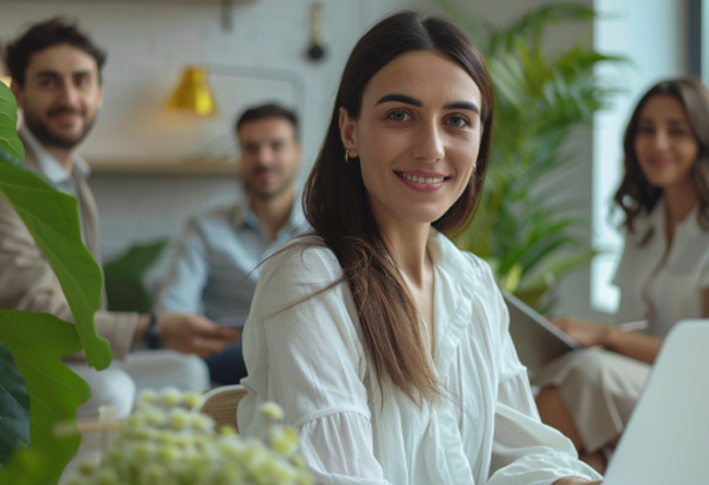 Antreprenori și membri ai unei echipe într-un birou modern, reprezentând publicul ideal pentru un site de prezentare